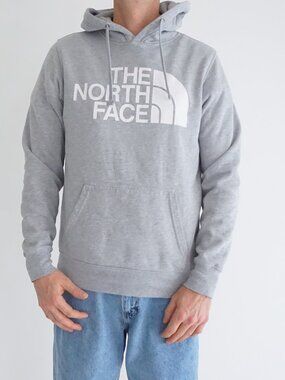 The North Face Gray Spellout Logo Fleece Kangaroo Pocket Hoodie Pullover Small